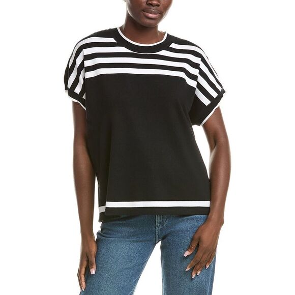 St. John WomensBreton Stripe Knit Top Black